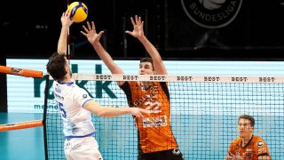 BR Volleys-Spieler Jake Hanes im Bundesliga-Spiel gegen den VfB Friedrichshafen am 12.10.2024 (Bild: Imago Images/Nordphoto)